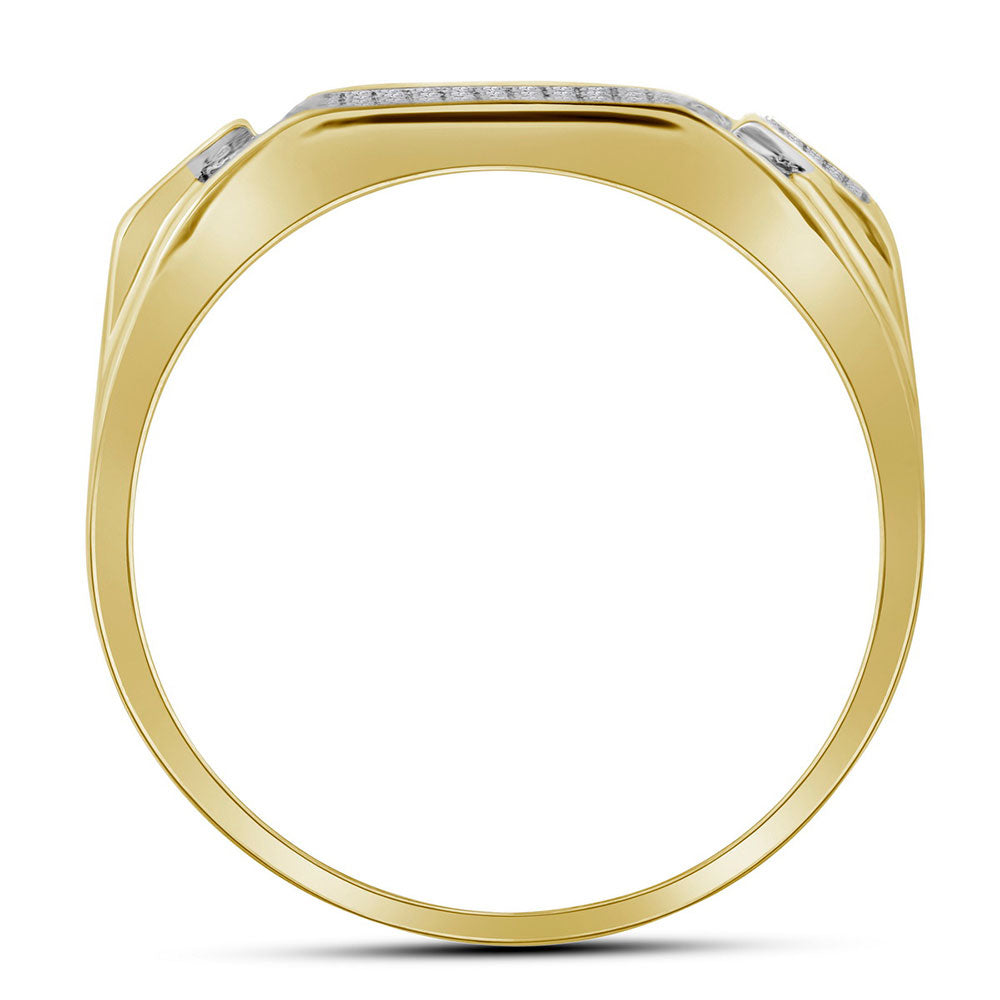 10kt Yellow Gold Mens Round Diamond Rectangle Cluster Ring 1/2 Cttw 10 Daisy Joyeria