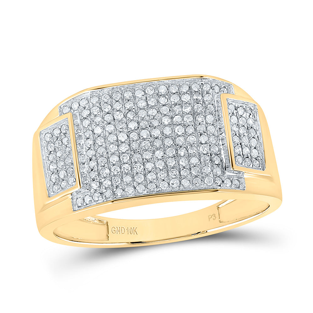 10kt Yellow Gold Mens Round Diamond Rectangle Cluster Ring 1/2 Cttw 10 Daisy Joyeria