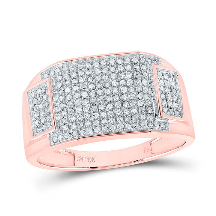 10kt Rose Gold Mens Round Diamond Rectangle Cluster Ring 1/2 Cttw 10 Daisy Joyeria