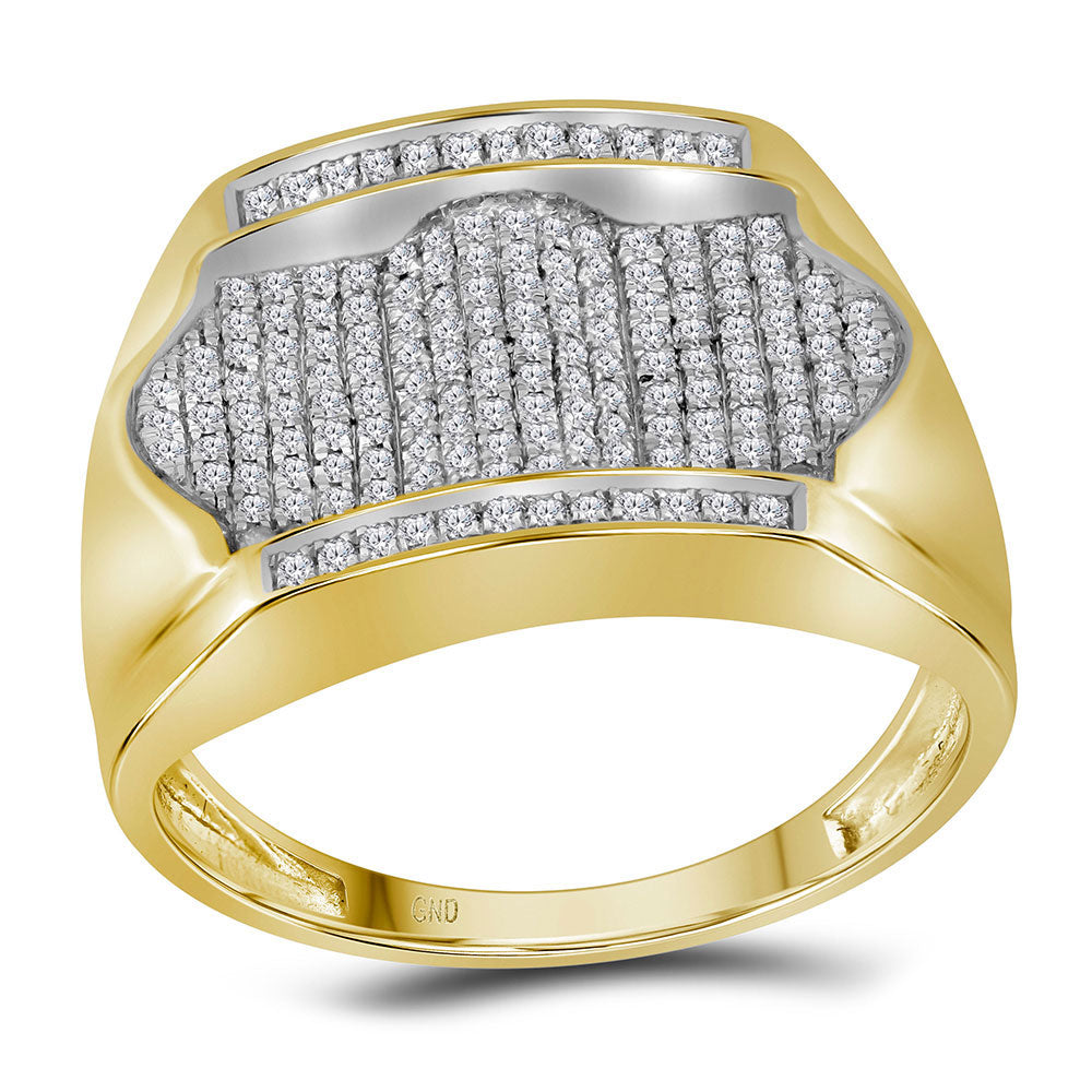 10kt Yellow Gold Mens Round Diamond Rectangle Arched Cluster Ring 1/2 Cttw 10 Daisy Joyeria