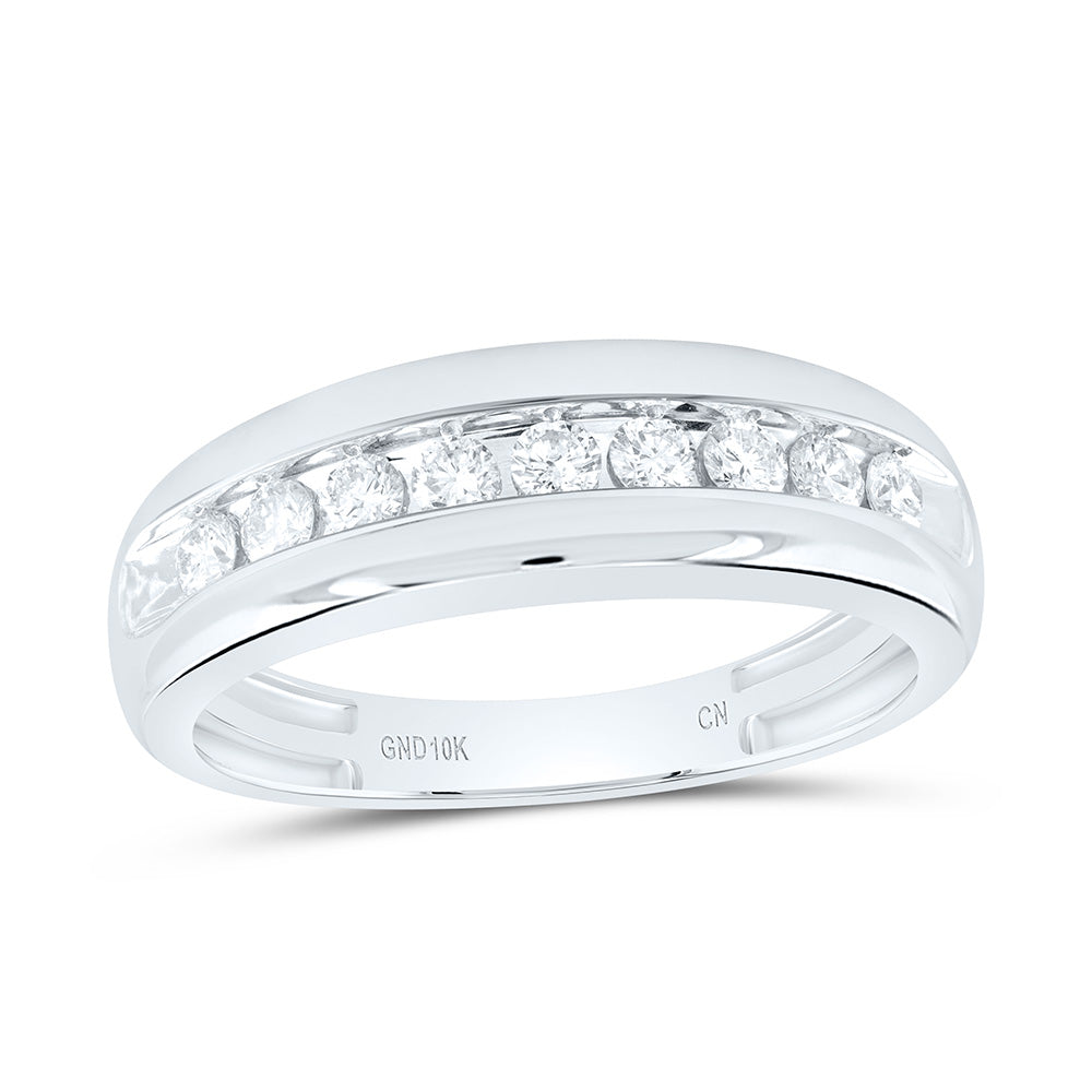 10kt White Gold Mens Round Diamond Single Row Wedding Anniversary Band Ring 1/2 Cttw 10 Daisy Joyeria