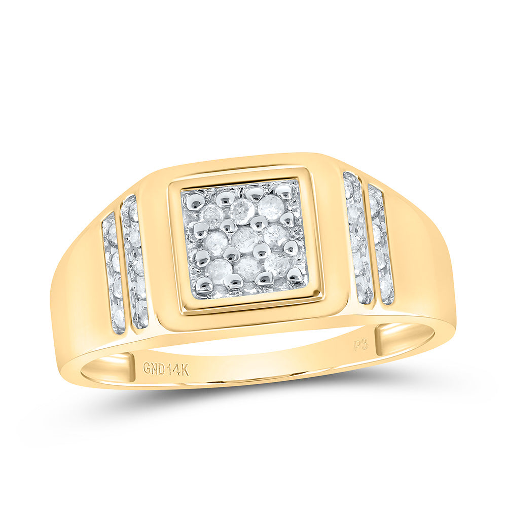 14kt Yellow Gold Mens Round Diamond Square Cluster Ring 1/4 Cttw 10 Daisy Joyeria