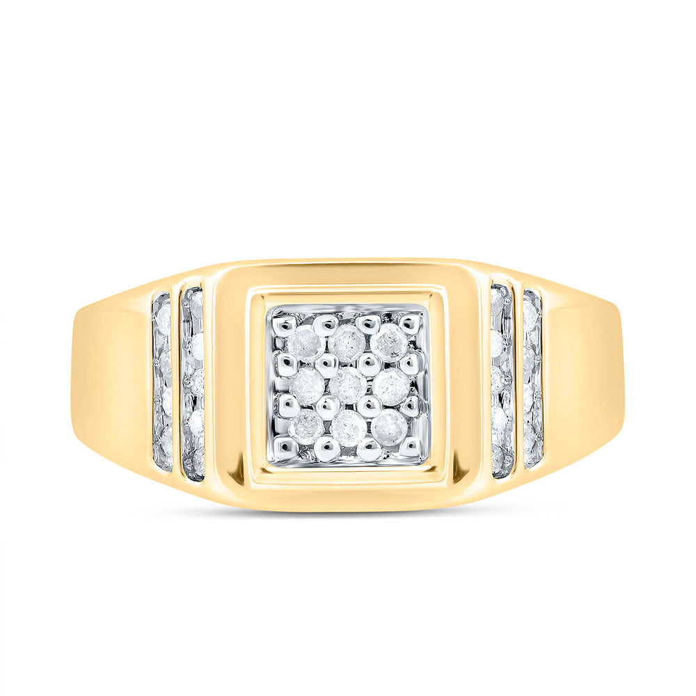 14kt Yellow Gold Mens Round Diamond Square Cluster Ring 1/4 Cttw 10 Daisy Joyeria