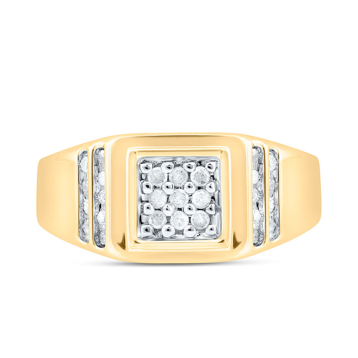 14kt Yellow Gold Mens Round Diamond Square Cluster Ring 1/4 Cttw 10 Daisy Joyeria