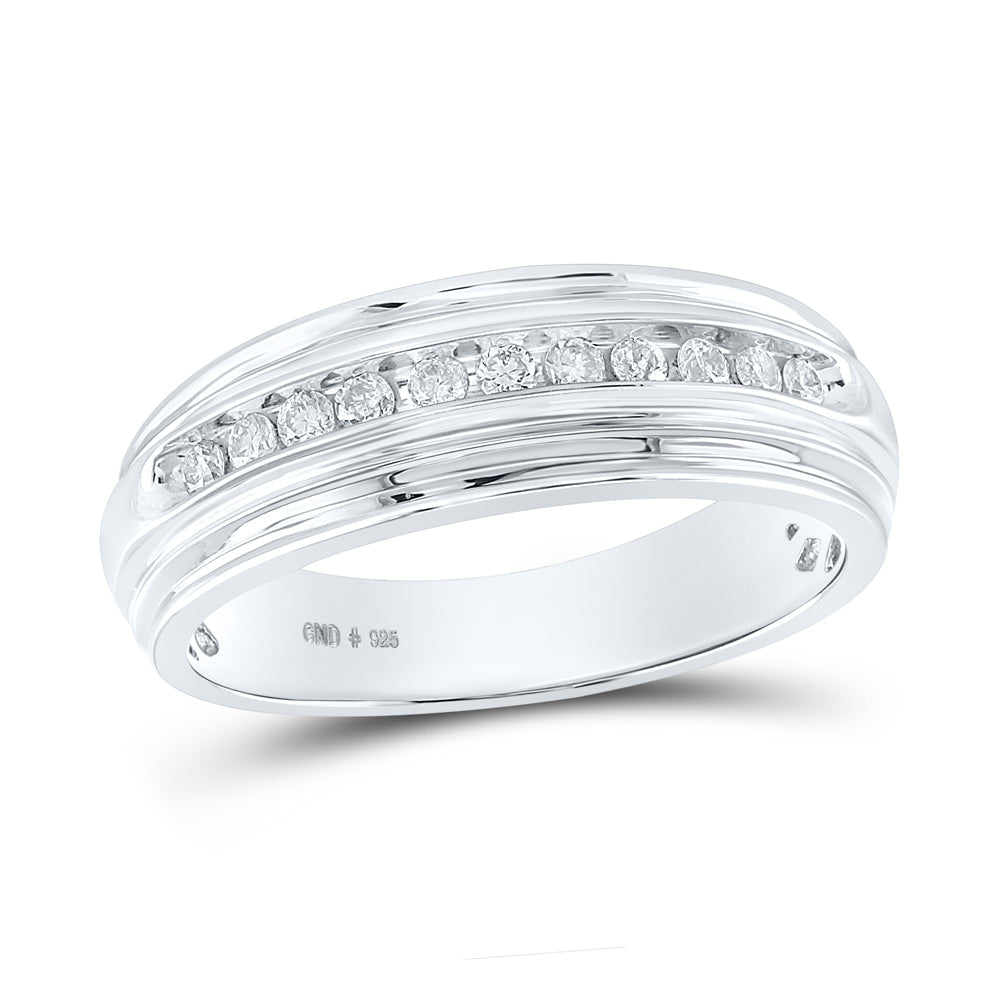 Sterling Silver Mens Round Diamond Wedding Band Ring 1/4 Cttw 10 Daisy Joyeria