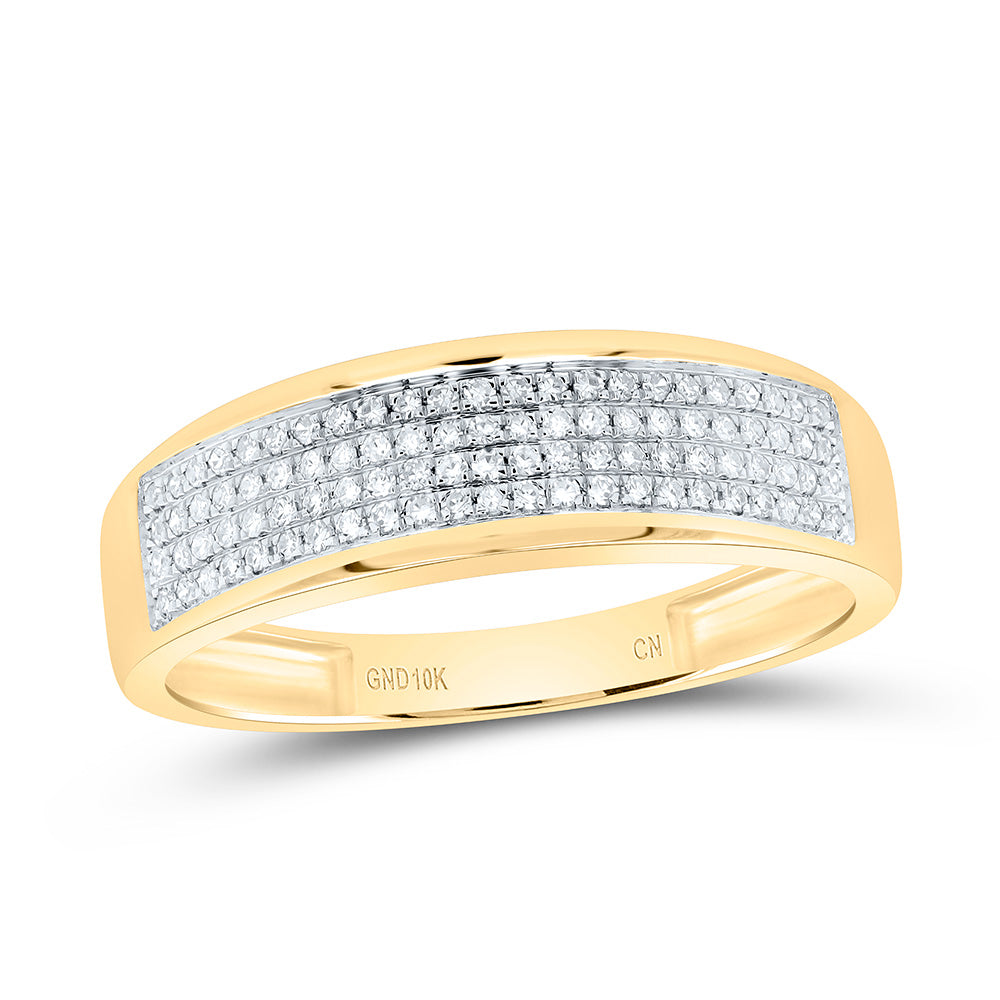 10kt Yellow Gold Mens Round Diamond Pave Band Ring 1/4 Cttw 10 Daisy Joyeria
