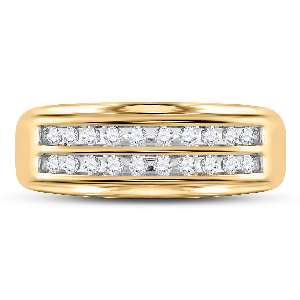 10kt Yellow Gold Mens Round Diamond Wedding 2-Row Band Ring 1/4 Cttw 10 Daisy Joyeria