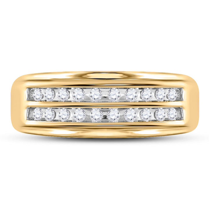 10kt Yellow Gold Mens Round Diamond Wedding 2-Row Band Ring 1/4 Cttw 10 Daisy Joyeria