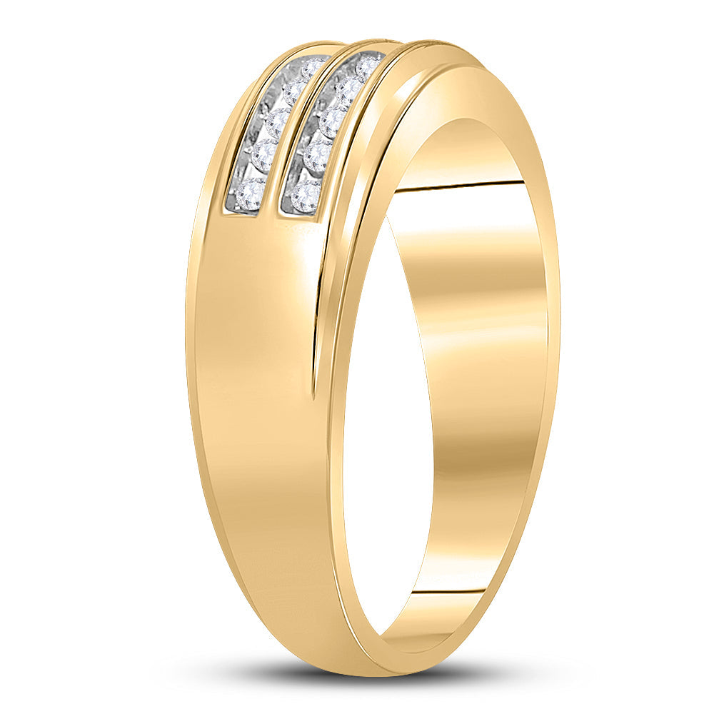10kt Yellow Gold Mens Round Diamond Wedding 2-Row Band Ring 1/4 Cttw 10 Daisy Joyeria