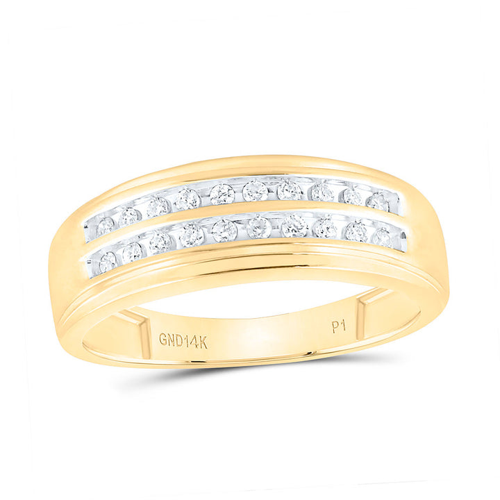 14kt Yellow Gold Mens Round Diamond Wedding 2-Row Band Ring 1/4 Cttw 10 Daisy Joyeria