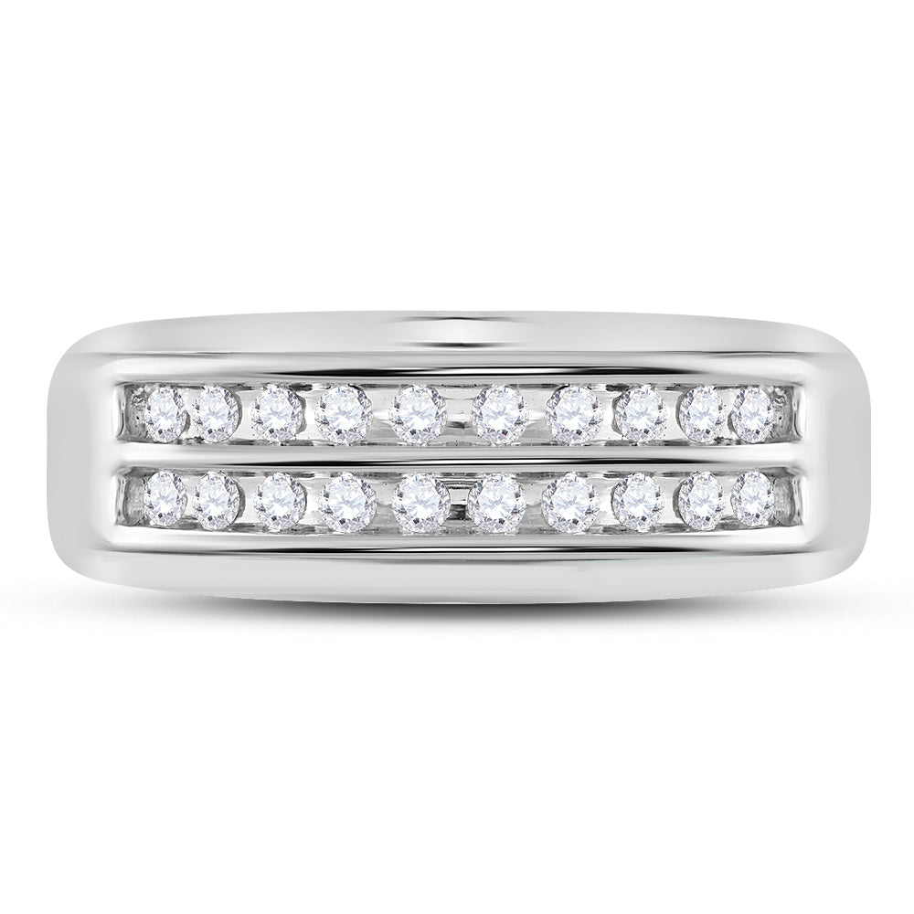 10kt White Gold Mens Round Diamond Wedding 2-Row Band Ring 1/4 Cttw 10 Daisy Joyeria