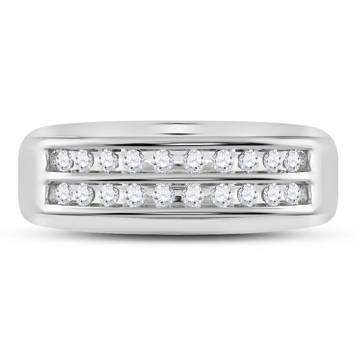 10kt White Gold Mens Round Diamond Wedding 2-Row Band Ring 1/4 Cttw 10 Daisy Joyeria