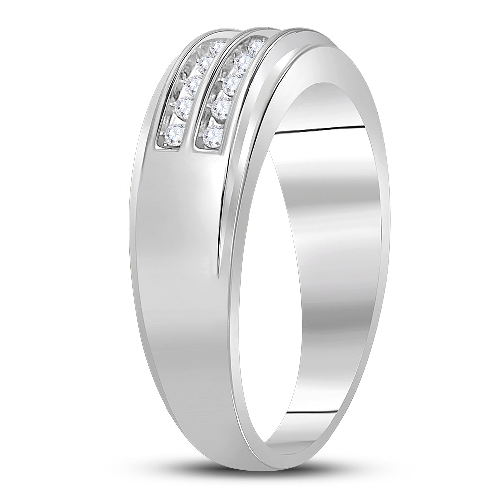 10kt White Gold Mens Round Diamond Wedding 2-Row Band Ring 1/4 Cttw 10 Daisy Joyeria