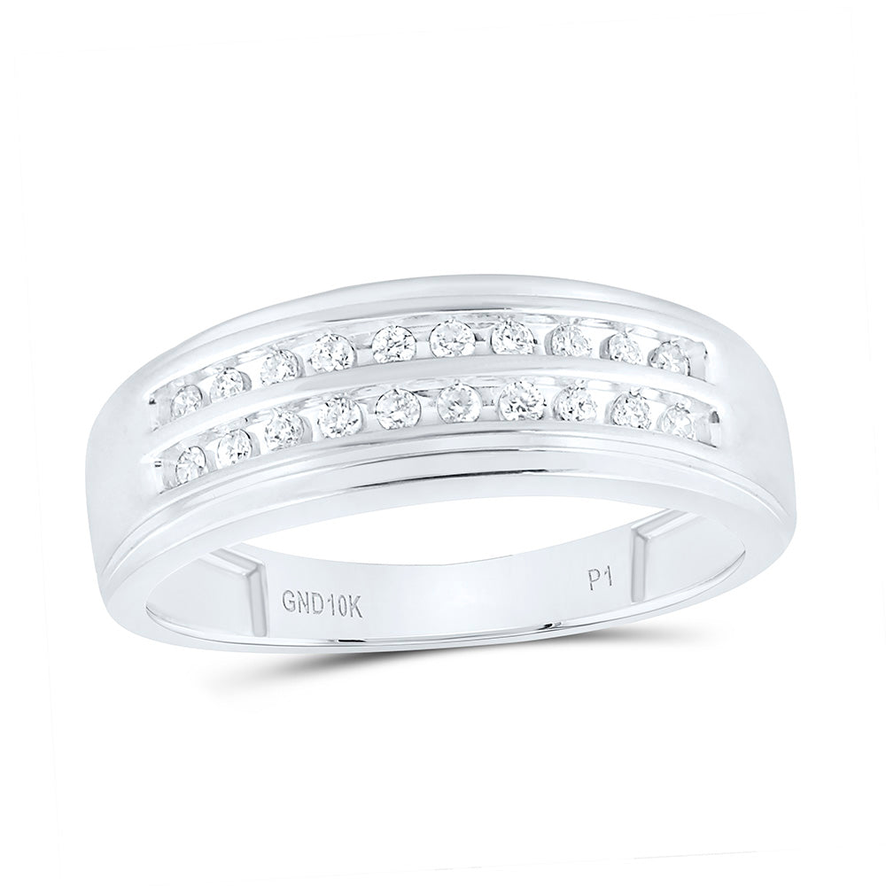 10kt White Gold Mens Round Diamond Wedding 2-Row Band Ring 1/4 Cttw 10 Daisy Joyeria