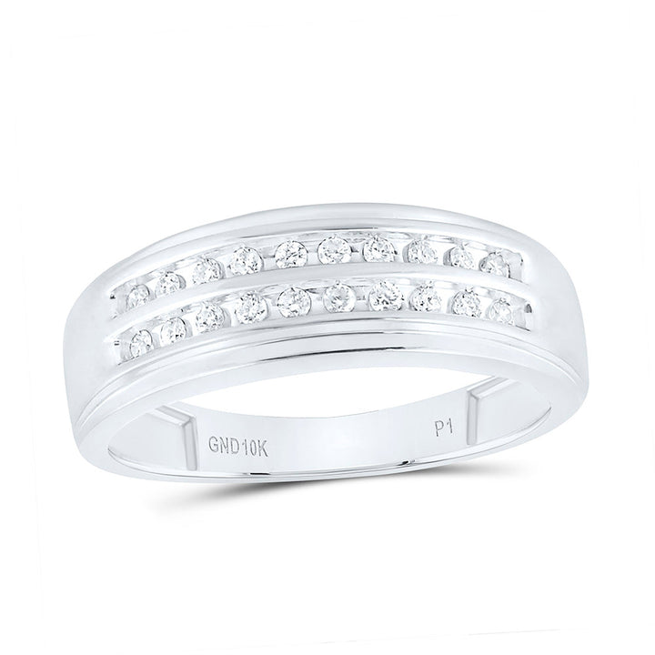 10kt White Gold Mens Round Diamond Wedding 2-Row Band Ring 1/4 Cttw 10 Daisy Joyeria