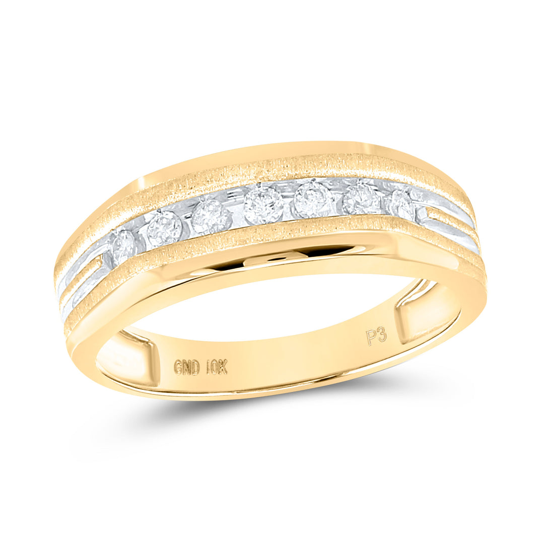 10kt Two-tone Yellow Gold Mens Round Diamond Grooved Wedding Band Ring 1/4 Cttw 10 Daisy Joyeria