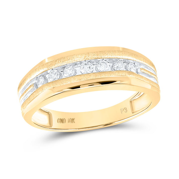 10kt Two-tone Yellow Gold Mens Round Diamond Grooved Wedding Band Ring 1/4 Cttw 10 Daisy Joyeria