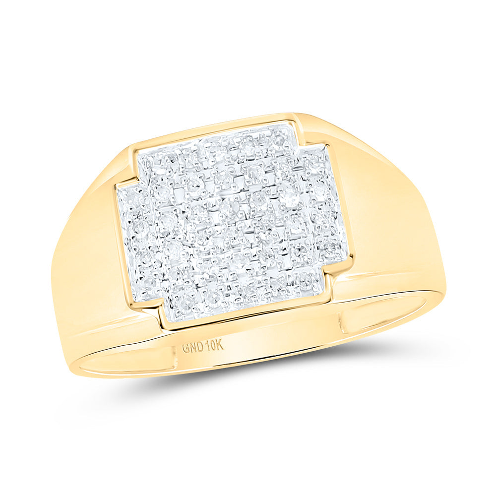 10kt Yellow Gold Mens Round Pave-set Diamond Square Cluster Ring 1/4 Cttw 10 Daisy Joyeria
