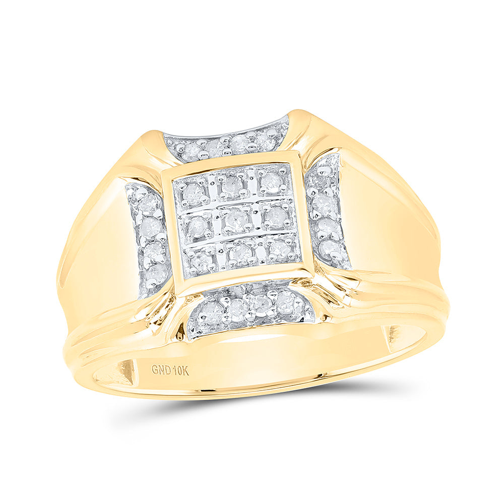 10kt Yellow Gold Mens Round Diamond Cluster Ring 1/4 Cttw 10 Daisy Joyeria