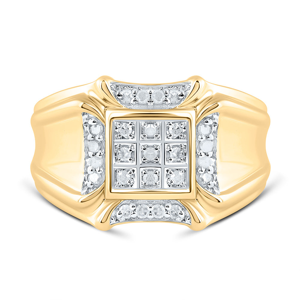 10kt Yellow Gold Mens Round Diamond Cluster Ring 1/4 Cttw 10 Daisy Joyeria