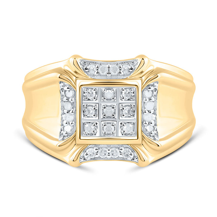 10kt Yellow Gold Mens Round Diamond Cluster Ring 1/4 Cttw 10 Daisy Joyeria