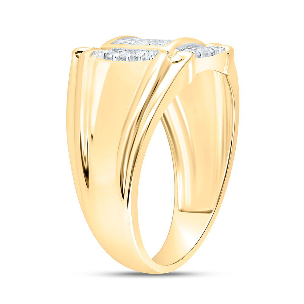 10kt Yellow Gold Mens Round Diamond Cluster Ring 1/4 Cttw 10 Daisy Joyeria