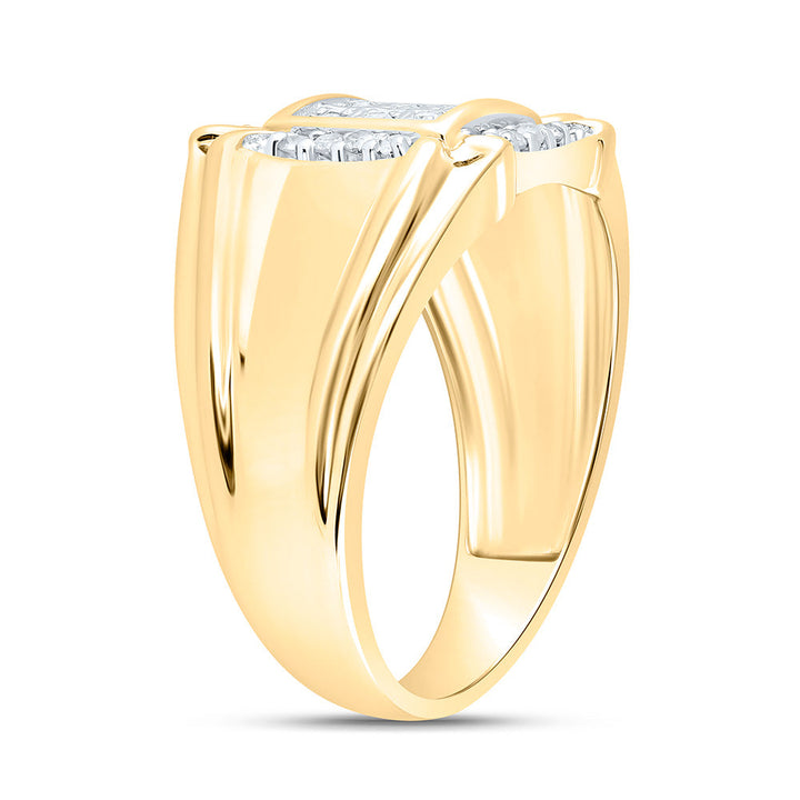 10kt Yellow Gold Mens Round Diamond Cluster Ring 1/4 Cttw 10 Daisy Joyeria