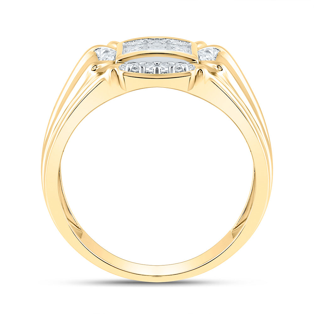 10kt Yellow Gold Mens Round Diamond Cluster Ring 1/4 Cttw 10 Daisy Joyeria