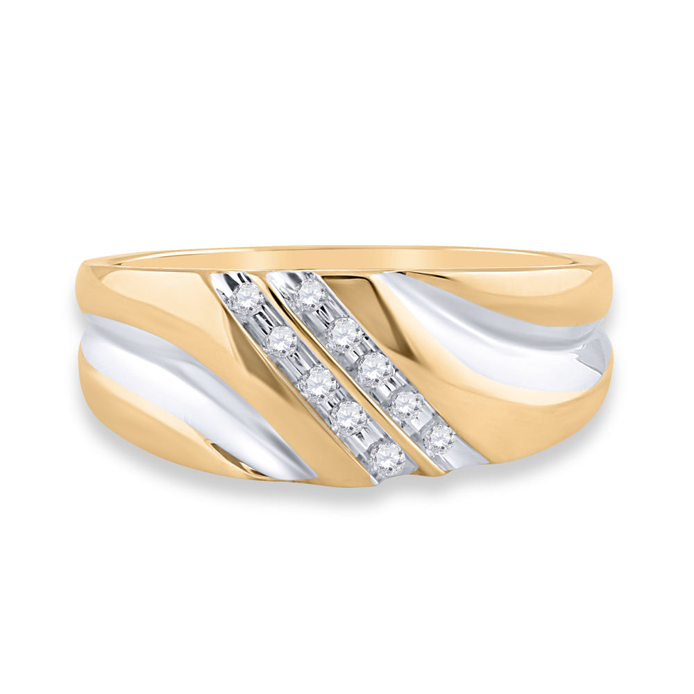 10kt Yellow Gold Mens Round Diamond 2-tone Wedding Anniversary Band Ring 1/8 Cttw 10 Daisy Joyeria