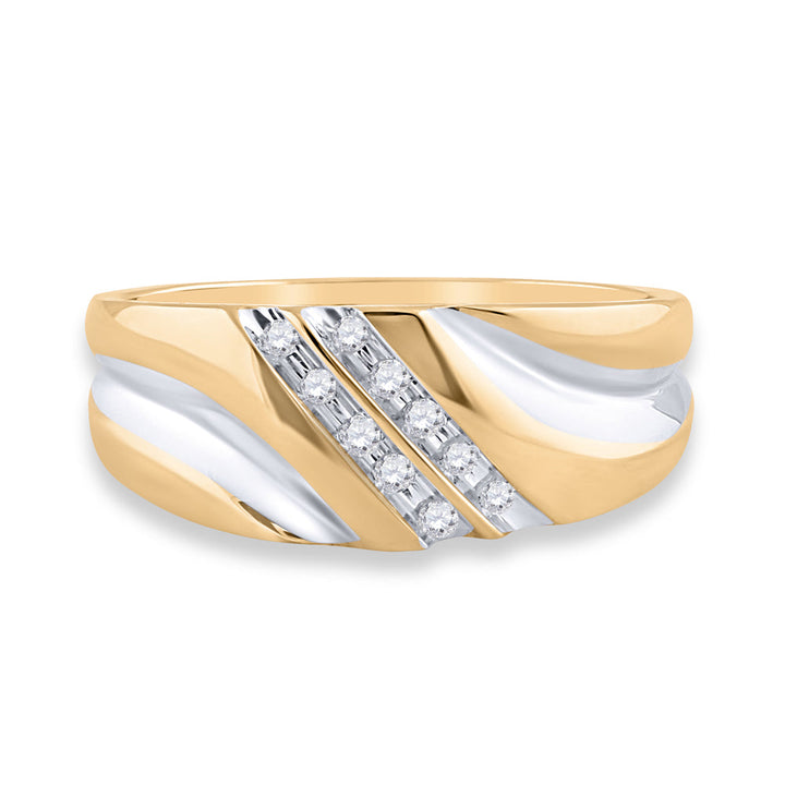 10kt Yellow Gold Mens Round Diamond 2-tone Wedding Anniversary Band Ring 1/8 Cttw 10 Daisy Joyeria