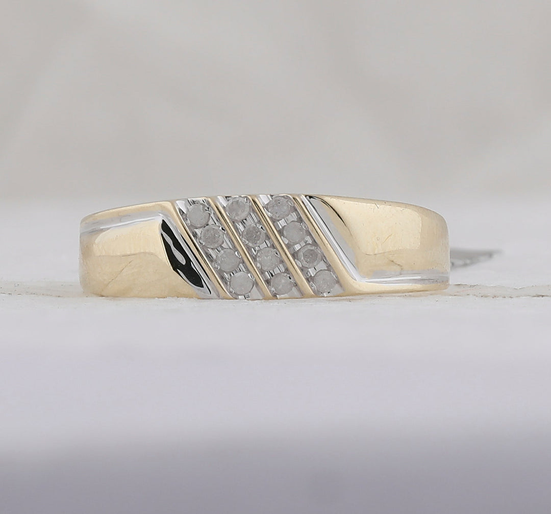 10kt Yellow Gold Mens Round Channel-set Diamond Diagonal Triple Row Wedding Band 1/8 Cttw 10 Daisy Joyeria