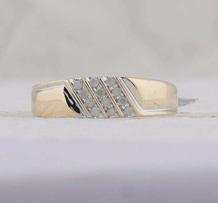 10kt Yellow Gold Mens Round Channel-set Diamond Diagonal Triple Row Wedding Band 1/8 Cttw 10 Daisy Joyeria