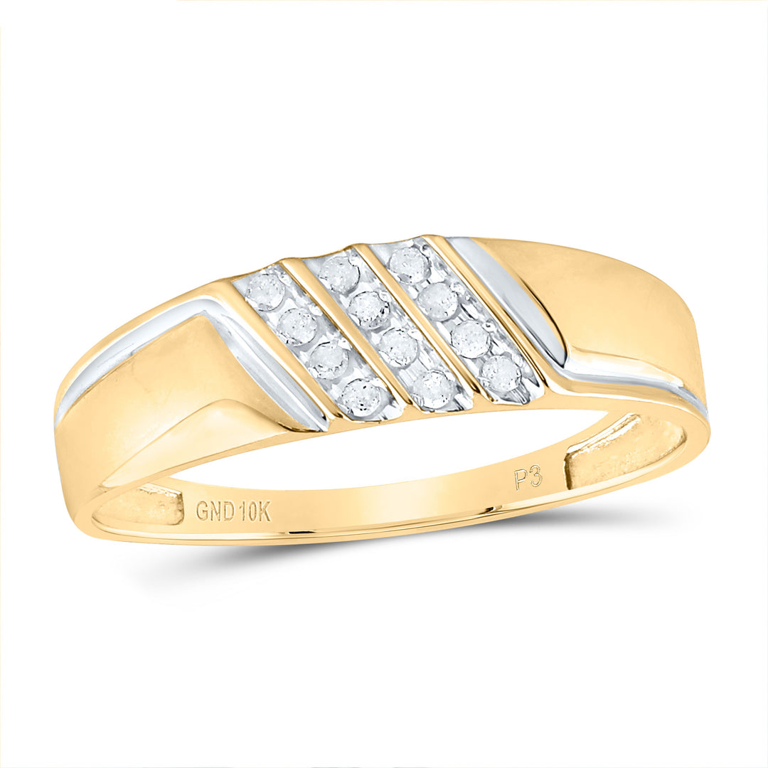 10kt Yellow Gold Mens Round Channel-set Diamond Diagonal Triple Row Wedding Band 1/8 Cttw 10 Daisy Joyeria
