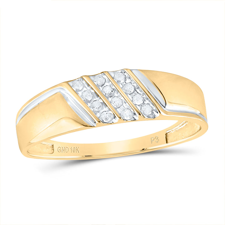 10kt Yellow Gold Mens Round Channel-set Diamond Diagonal Triple Row Wedding Band 1/8 Cttw 10 Daisy Joyeria