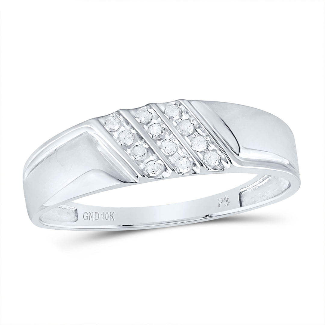 10kt White Gold Mens Round Channel-set Diamond Diagonal Triple Row Wedding Band 1/8 Cttw 10 Daisy Joyeria