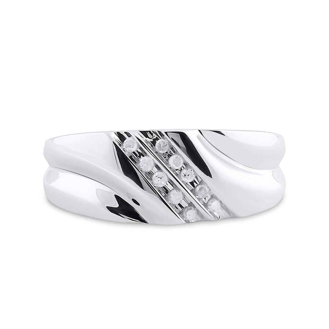 Sterling Silver Mens Round Channel-set Diamond Wedding Band Ring 1/8 Cttw 10 Daisy Joyeria