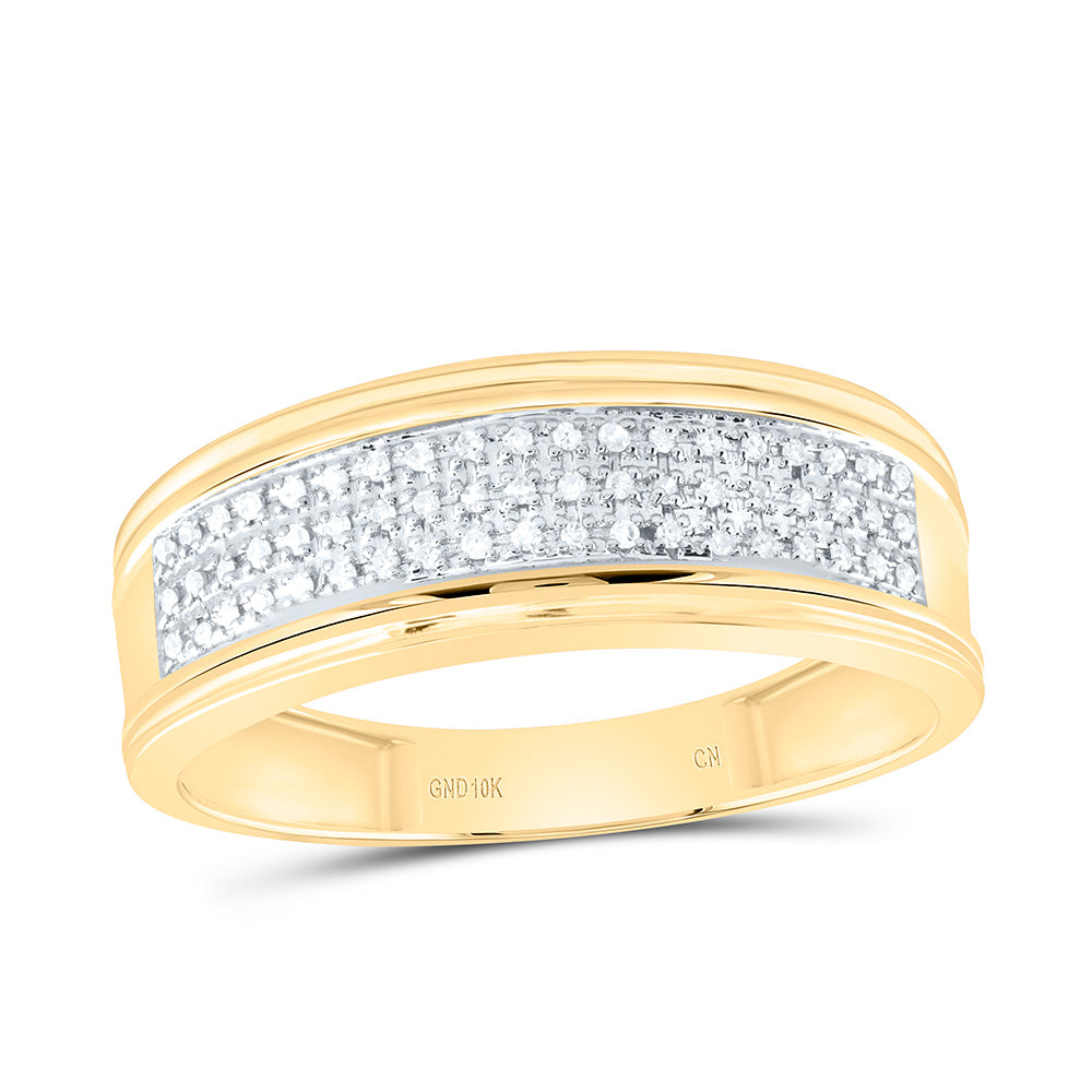 10kt Yellow Gold Mens Round Diamond Wedding Triple Row Band Ring 1/10 Cttw 10 Daisy Joyeria