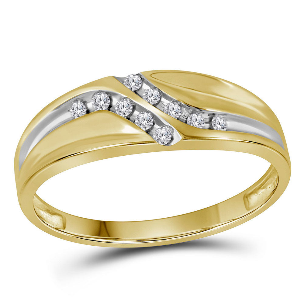 10kt Yellow Gold Mens Round Diamond Double Row Slender Wedding Band 1/8 Cttw 10 Daisy Joyeria