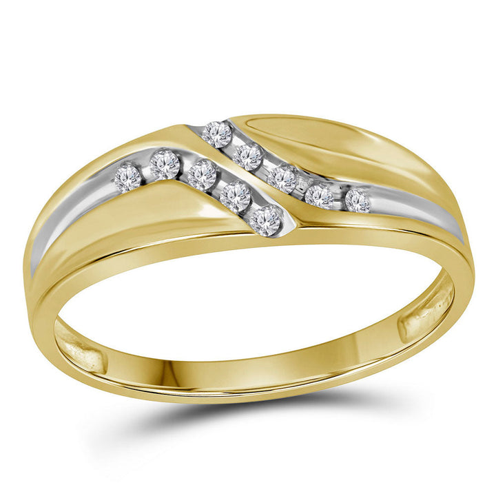 10kt Yellow Gold Mens Round Diamond Double Row Slender Wedding Band 1/8 Cttw 10 Daisy Joyeria