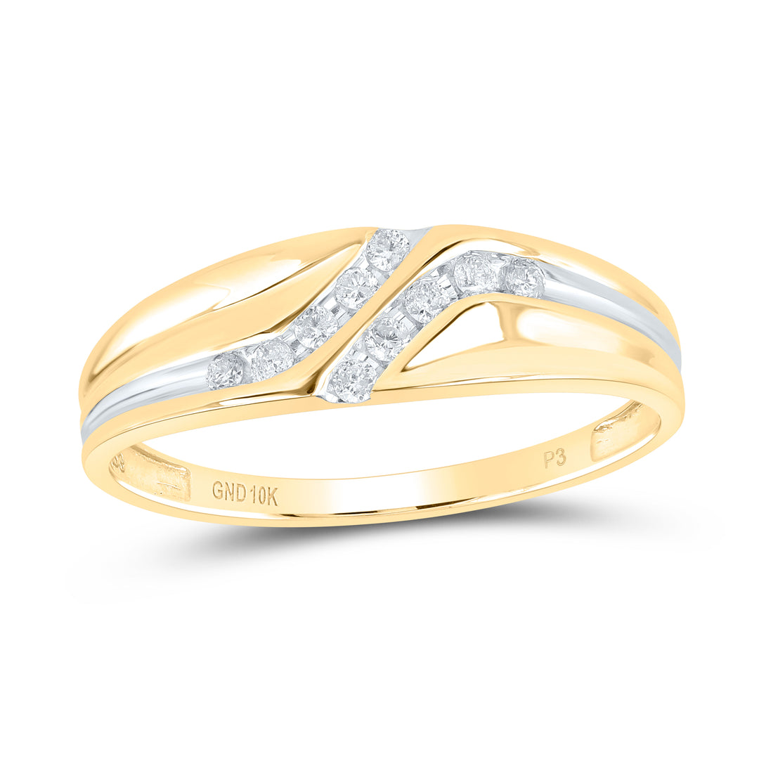 10kt Yellow Gold Mens Round Diamond Double Row Slender Wedding Band 1/8 Cttw 10 Daisy Joyeria