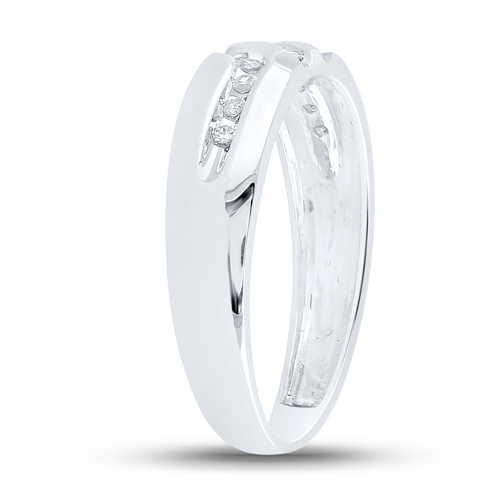 10kt White Gold Mens Round Channel-set Diamond Triple Row Wedding Band Ring 1/8 Cttw 10 Daisy Joyeria