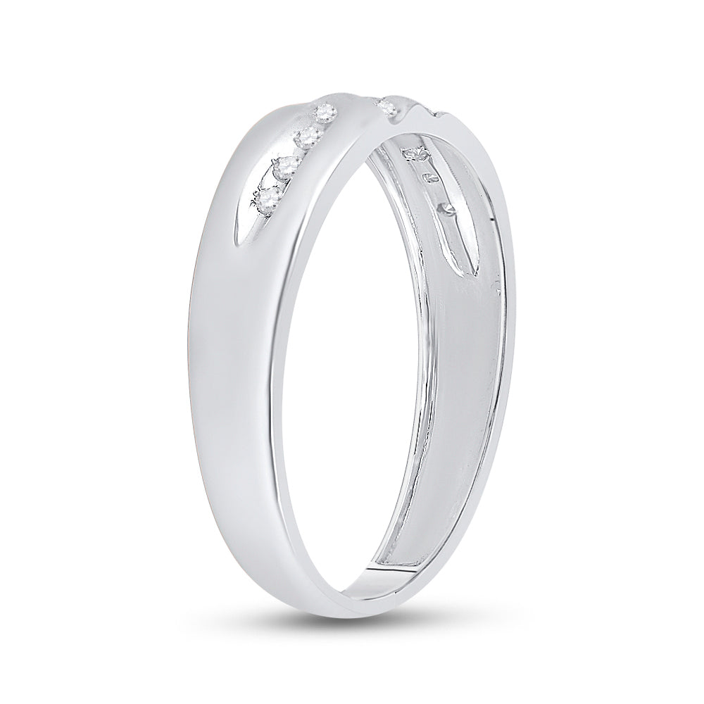 14kt White Gold Mens Round Diamond 5mm Wedding Anniversary Band Ring 1/8 Cttw 10 Daisy Joyeria