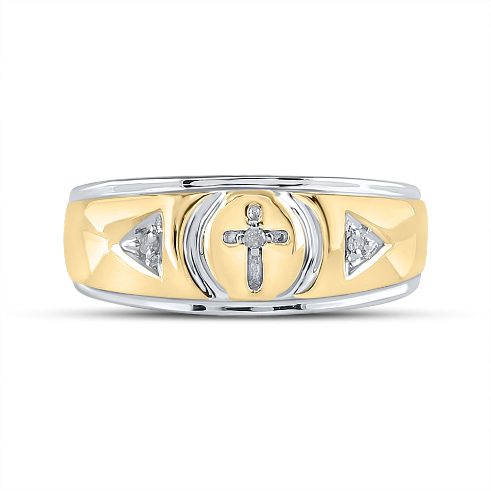 Yellow-tone Sterling Silver Mens Round Diamond Cross Wedding Band Ring 1/20 Cttw 10 Daisy Joyeria
