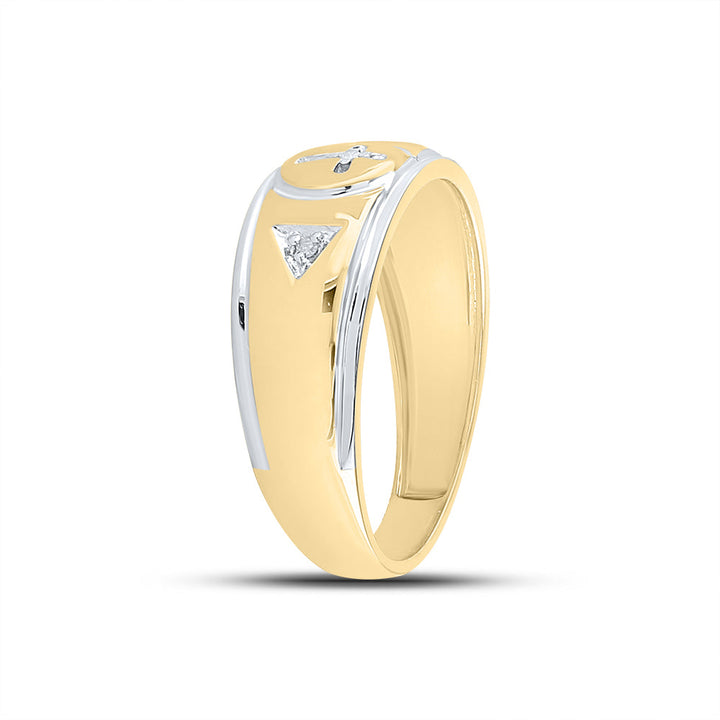 Yellow-tone Sterling Silver Mens Round Diamond Cross Wedding Band Ring 1/20 Cttw 10 Daisy Joyeria