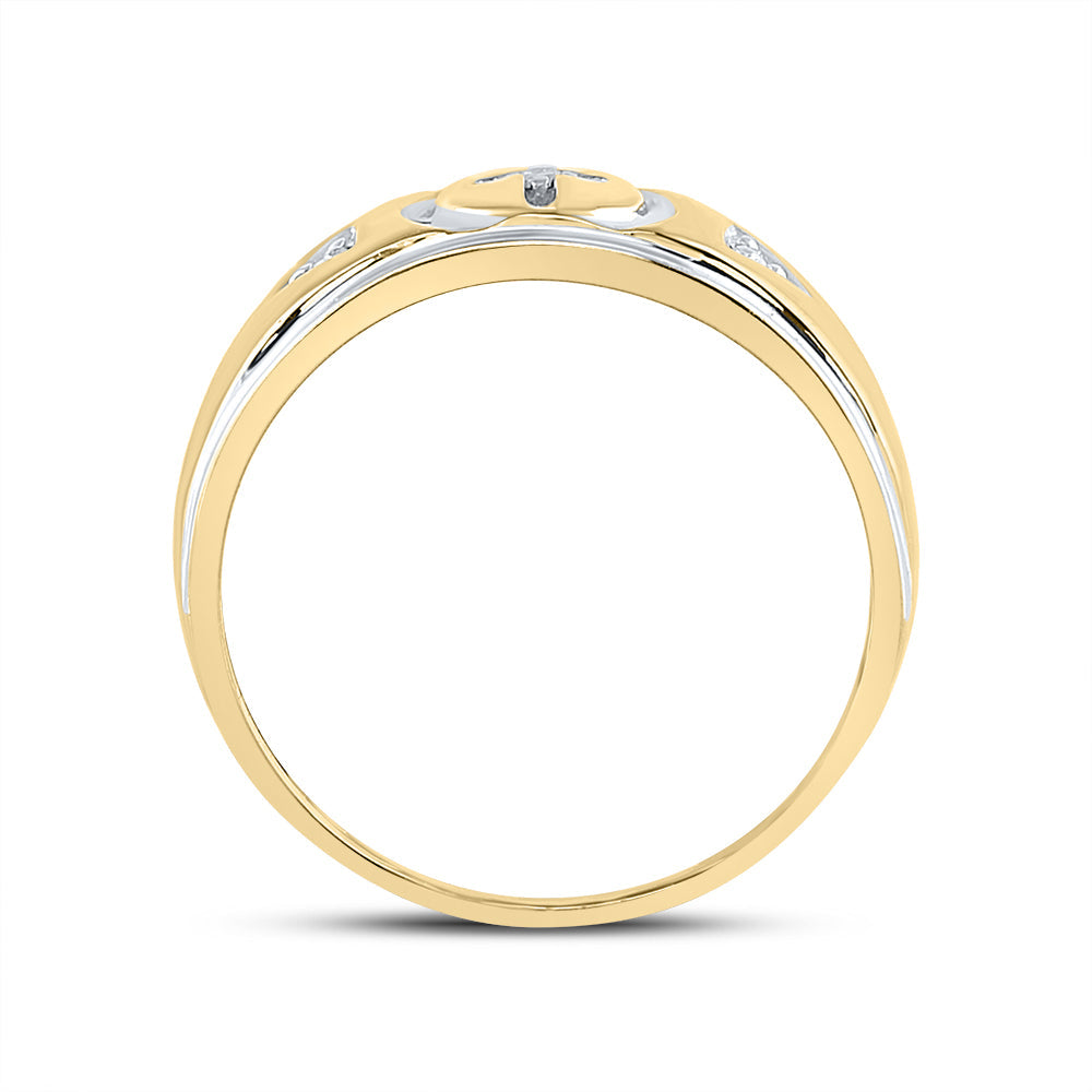 Yellow-tone Sterling Silver Mens Round Diamond Cross Wedding Band Ring 1/20 Cttw 10 Daisy Joyeria