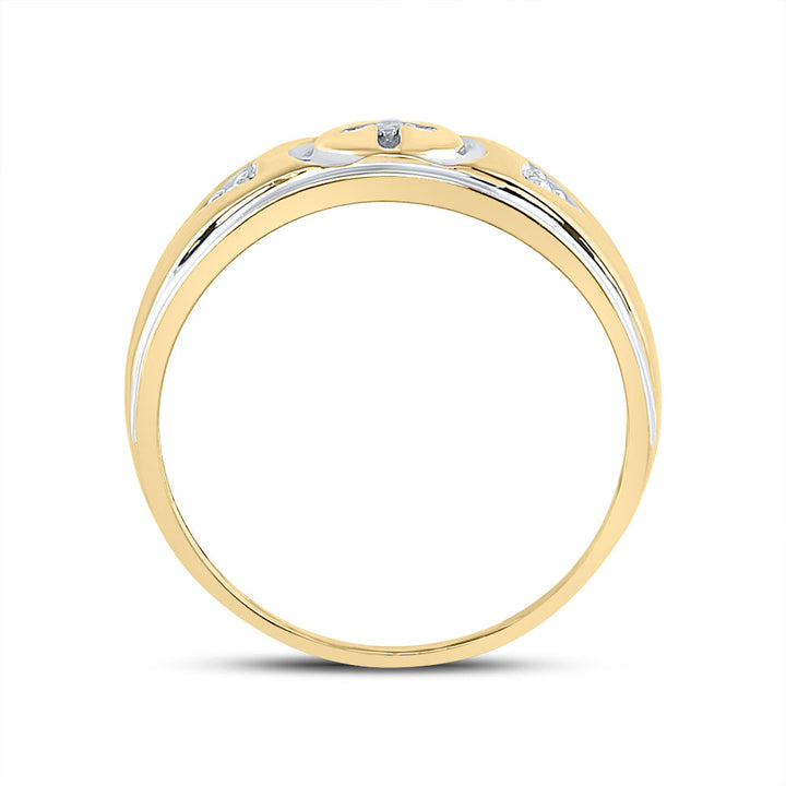 Yellow-tone Sterling Silver Mens Round Diamond Cross Wedding Band Ring 1/20 Cttw 10 Daisy Joyeria