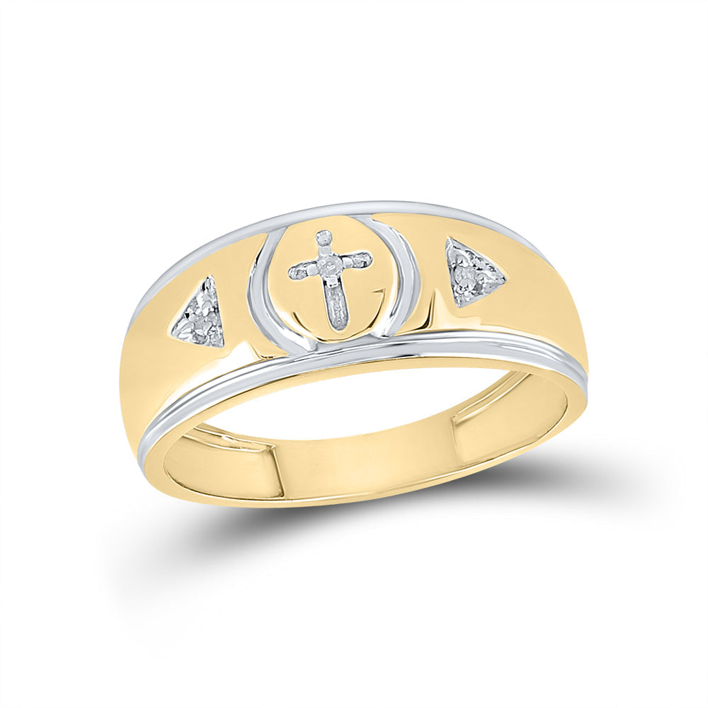Yellow-tone Sterling Silver Mens Round Diamond Cross Wedding Band Ring 1/20 Cttw 10 Daisy Joyeria
