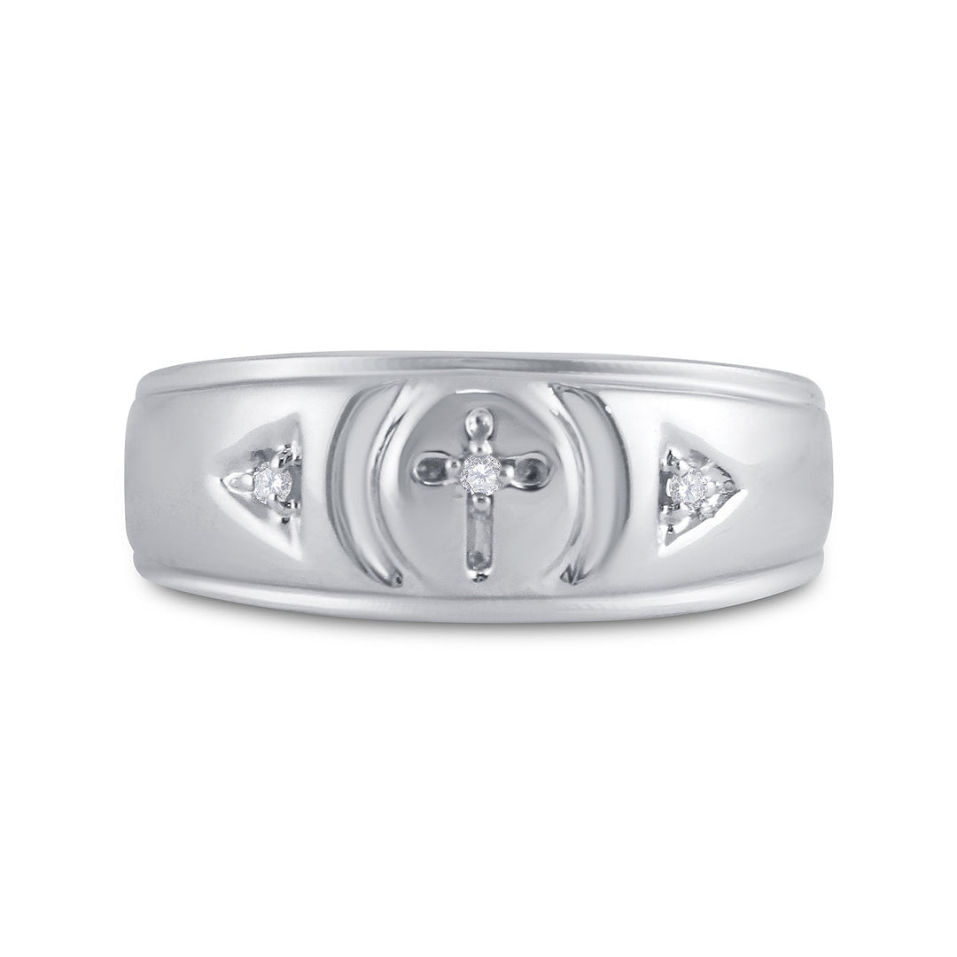 Sterling Silver Mens Round Diamond Cross Wedding Band Ring 1/20 Cttw 10 Daisy Joyeria