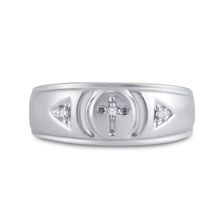 Sterling Silver Mens Round Diamond Cross Wedding Band Ring 1/20 Cttw 10 Daisy Joyeria