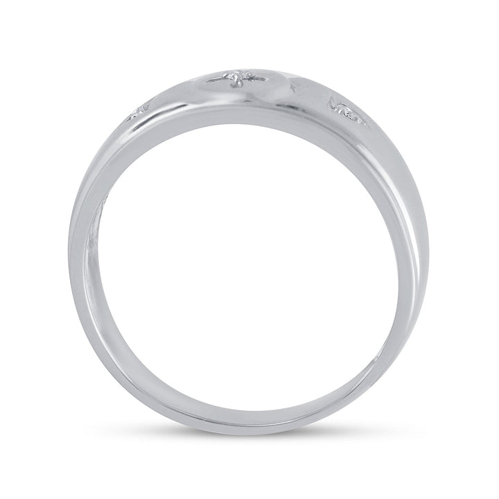 Sterling Silver Mens Round Diamond Cross Wedding Band Ring 1/20 Cttw 10 Daisy Joyeria